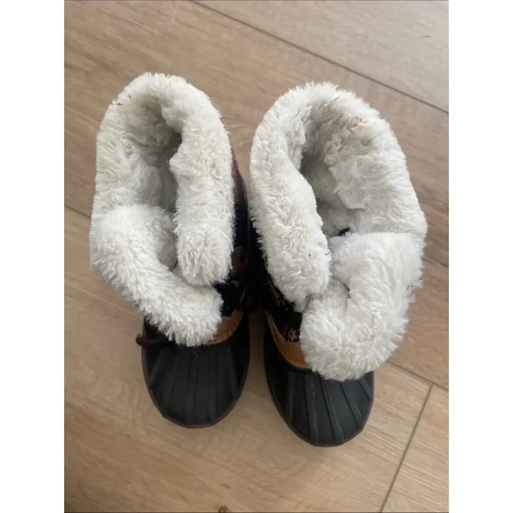 London Fog Girls Brown Pink Black Faux Fur Snow Boots Toddler Girl 12 #0184